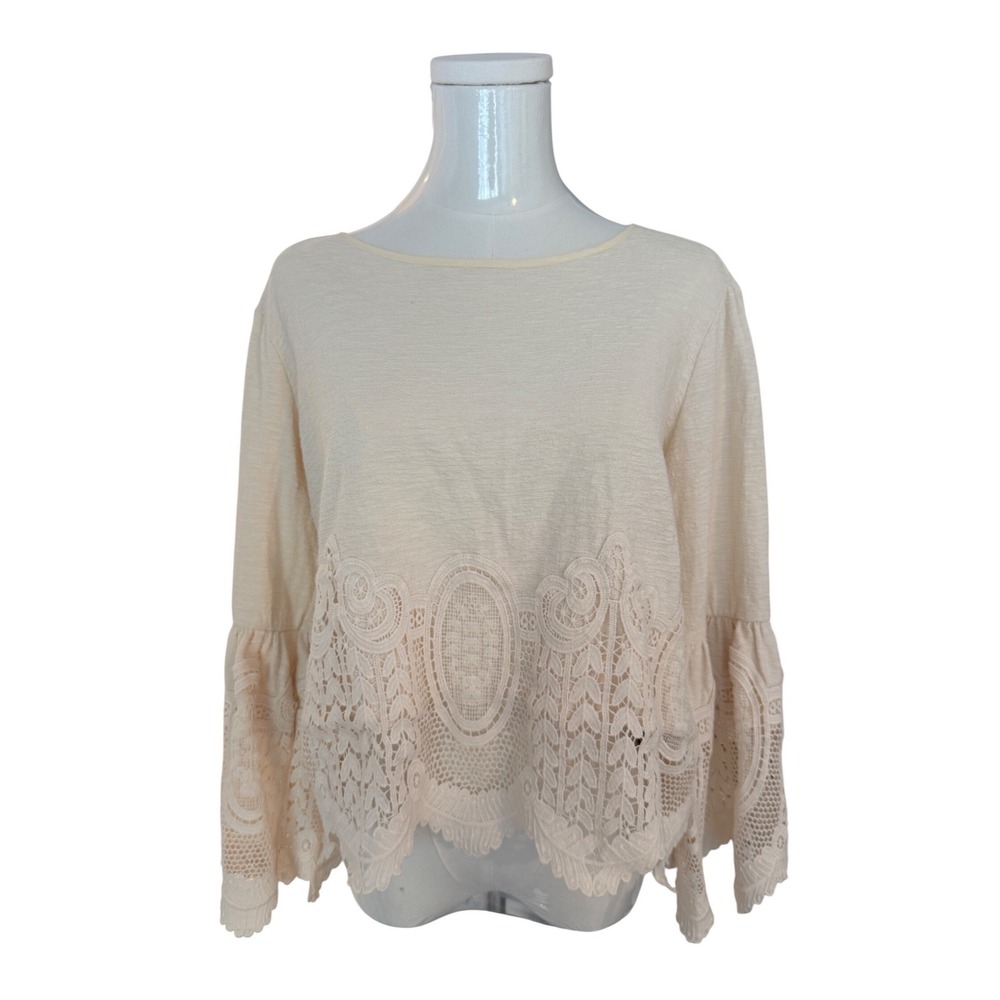 Altar'd State Cream Lace Crochet Bell Sleeve Boho Blouse Medium